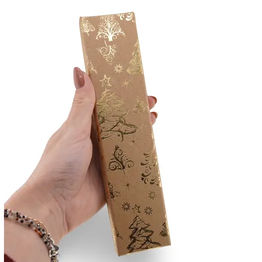 Cutie pentru cadou dreptunghiulara aurie cu model festiv, 20,5x4,5cm, imagine 3