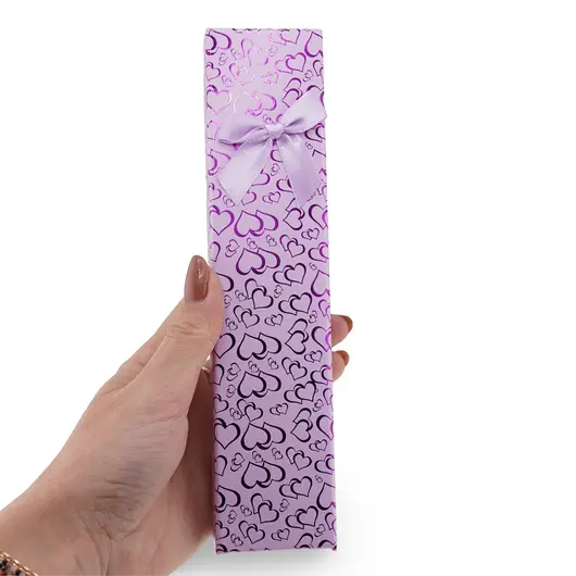Cutie pentru cadou dreptunghiulara roz cu inimioare, 20,5x4,5cm, imagine 3