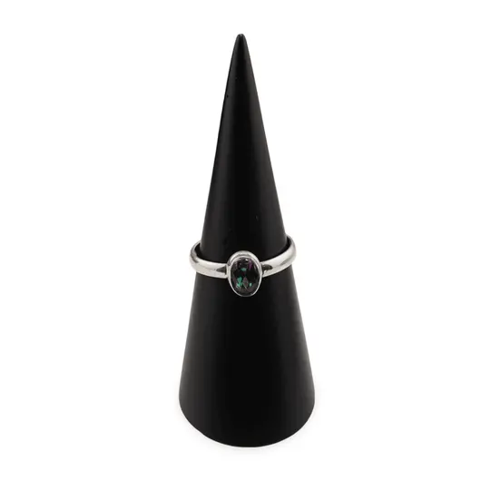 Inel din argint 925, model clasic cu cristal natural oval - Topaz mistic masura 56, imagine 2