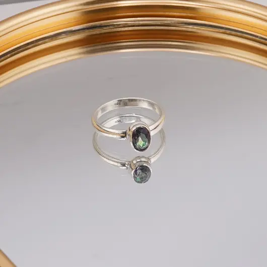 Inel din argint 925, model clasic cu cristal natural oval - Topaz mistic masura 56, imagine 5