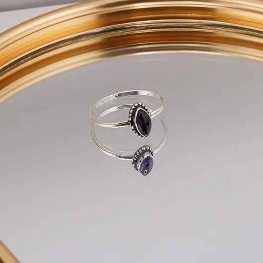 Inel din argint 925, model subtire cu cristal natural marchiza - Ametist masura 61, imagine 5