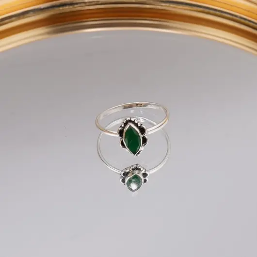 Inel din argint 925, model subtire cu cristal natural marchiza - Onix verde masura 54, imagine 5