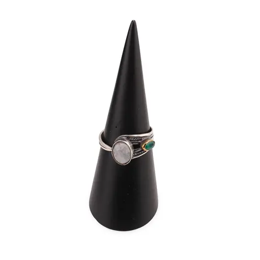 Inel din argint 925 reglabil, model deschis cu Piatra lunii si Onix verde, imagine 2