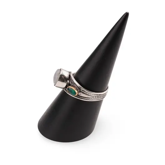 Inel din argint 925 reglabil, model deschis cu Piatra lunii si Onix verde, imagine 3