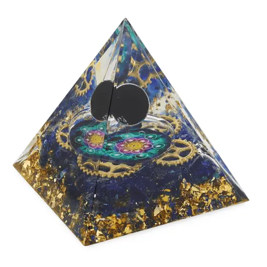 Piramida orgon albastra cu Floarea Vietii si sfera Obsidian, 5cm, imagine 2