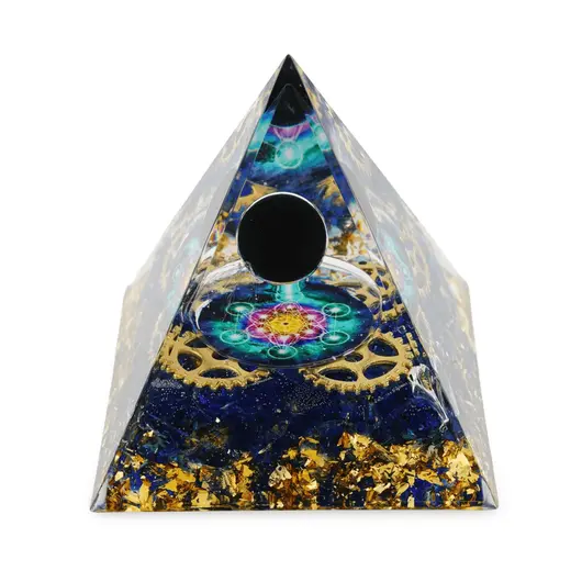 Piramida orgon albastra cu Floarea Vietii si sfera Obsidian, 5cm, imagine 3