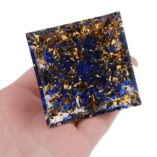 Piramida orgon albastra cu Floarea Vietii si sfera Obsidian, 5cm, imagine 4