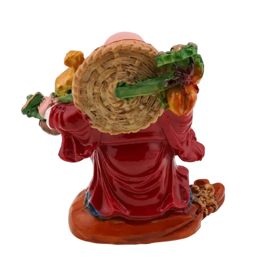 Statueta Feng Shui Buddha vesel pe sacul prosperitatii cu pepita, 9cm, imagine 5