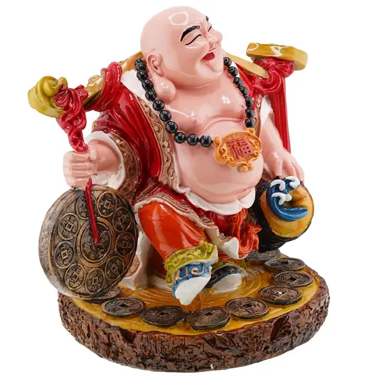 Statueta Feng Shui Buddha vesel pentru prosperitate cu Ru Yi si monede chinezesti, 24cm, imagine 2