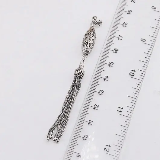 Accesoriu pandantiv din argint 925, model cilindru filigran cu ciucuri impletiti - 8,8cm, imagine 3