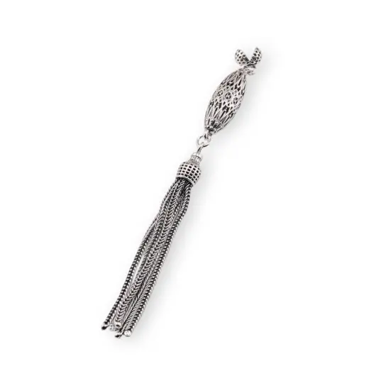 Accesoriu pandantiv din argint 925, model cilindru filigran cu ciucuri impletiti - 8,8cm