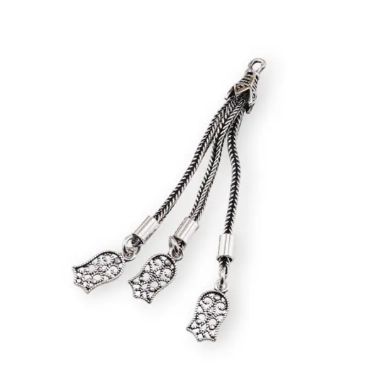 Accesoriu pandantiv din argint 925, model ciucuri impletiti cu terminatie ghinda filigran - 5,5cm