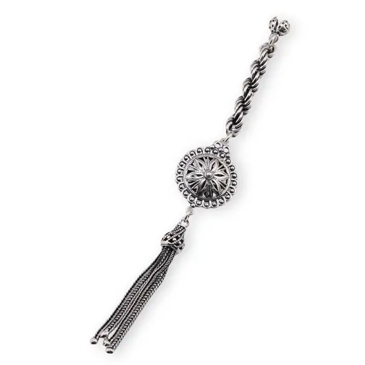 Accesoriu pandantiv din argint 925, model floare solara cu ciucuri si spirale - 11,6cm