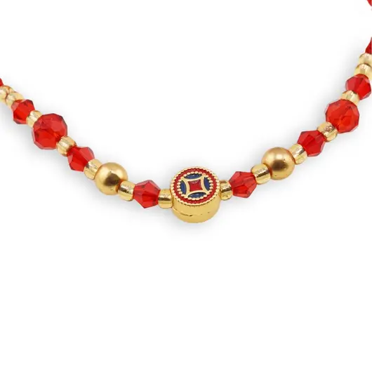 Bratara Feng Shui cu moneda colorata pe snur reglabil rosu, imagine 2