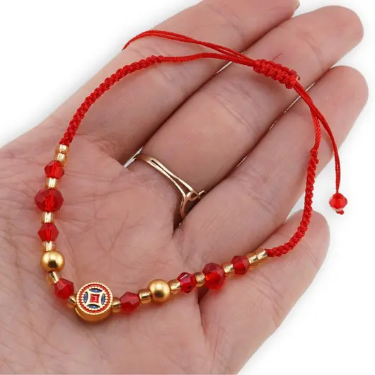 Bratara Feng Shui cu moneda colorata pe snur reglabil rosu, imagine 3