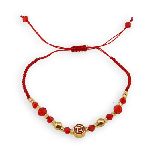Bratara Feng Shui cu moneda colorata pe snur reglabil rosu