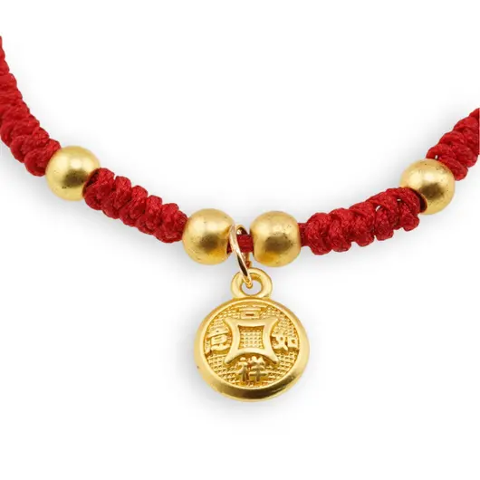 Bratara Feng Shui cu moneda pentru prosperitate pe snur reglabil rosu, imagine 2