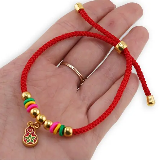 Bratara Feng Shui cu Wu lou rosu pe snur reglabil rosu, imagine 3