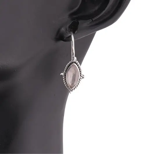 Cercei cu agatatoare din argint 925 oval ascutit cu Cuart roz, imagine 3