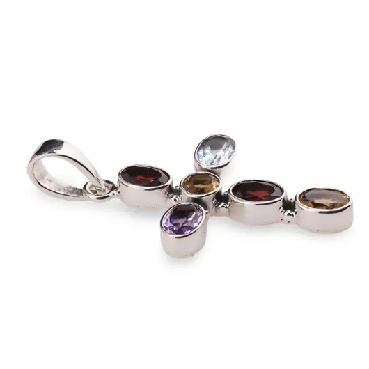 Pandantiv din argint 925 cruce cu mix pietre semipretioase, 37mm, imagine 2