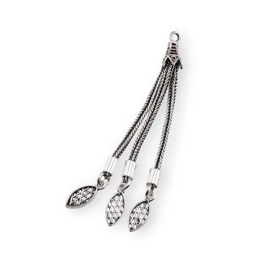 Accesoriu pandantiv din argint 925, model ciucuri impletiti cu terminatie marchiza filigran - 5,5cm