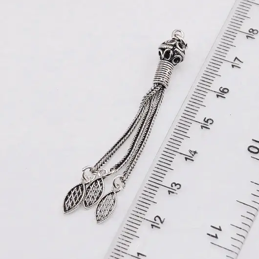 Accesoriu pandantiv din argint 925, model sfera gravata cu ciucuri si terminatie filigran - 6cm, imagine 3