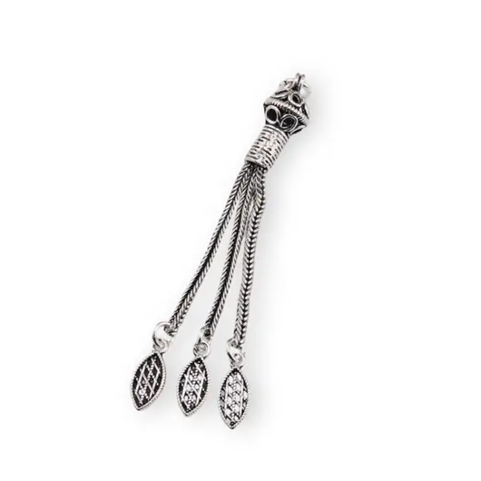 Accesoriu pandantiv din argint 925, model sfera gravata cu ciucuri si terminatie filigran - 6cm