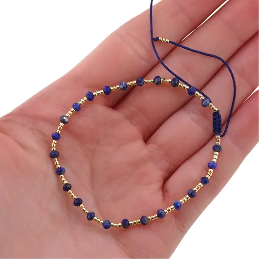 Bratara pe nod culisant Lapis Lazuli A+ discuri fatetate, 3mm, imagine 3