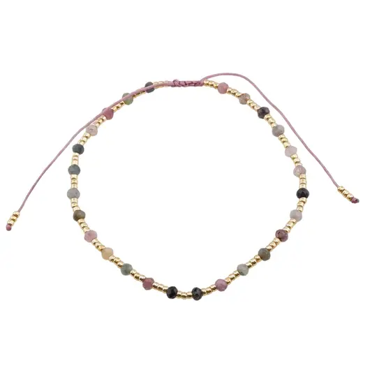 Bratara pe nod culisant Turmalina multicolora A+ discuri fatetate, 3mm