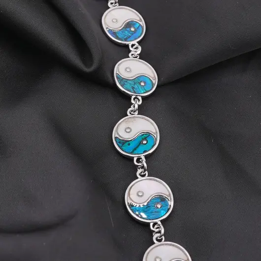 Bratara Scoica Abalone model Ying Yang cu montura argintie, imagine 2