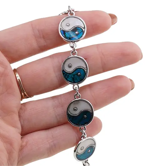 Bratara Scoica Abalone model Ying Yang cu montura argintie, imagine 3