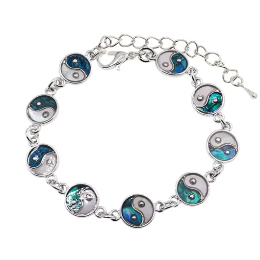 Bratara scoica abalone Yin Yang cu metal