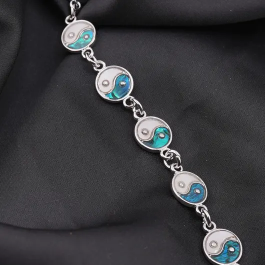 Bratara scoica abalone Yin Yang cu metal, imagine 2
