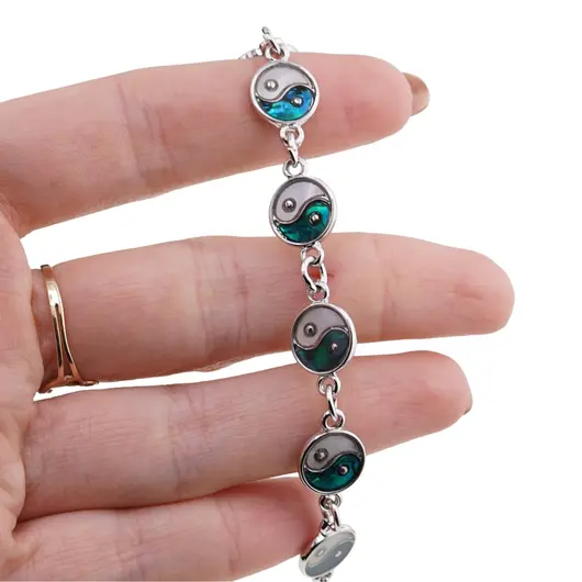 Bratara scoica abalone Yin Yang cu metal, imagine 4