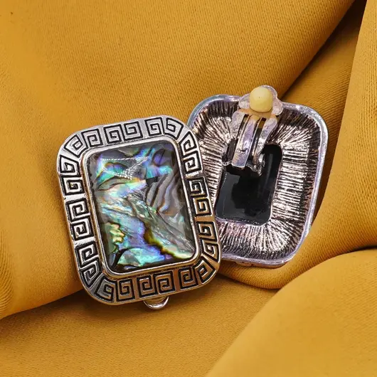 Cercei cu clipsuri Scoica abalone in montura argintie - model dreptunghiular, 28mm, imagine 2