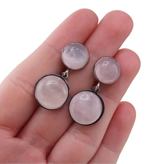 Cercei cu surub Cuart roz - model rotund, 30mm, imagine 3