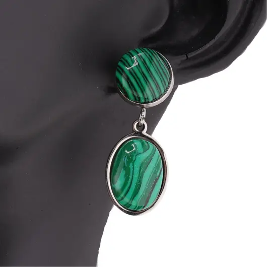 Cercei cu surub Malachit - model oval, 32mm, imagine 2