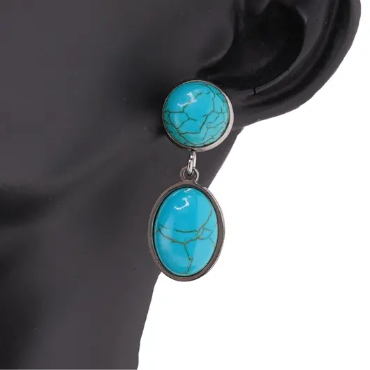 Cercei cu surub Turcoaz - model oval, 32mm, imagine 2