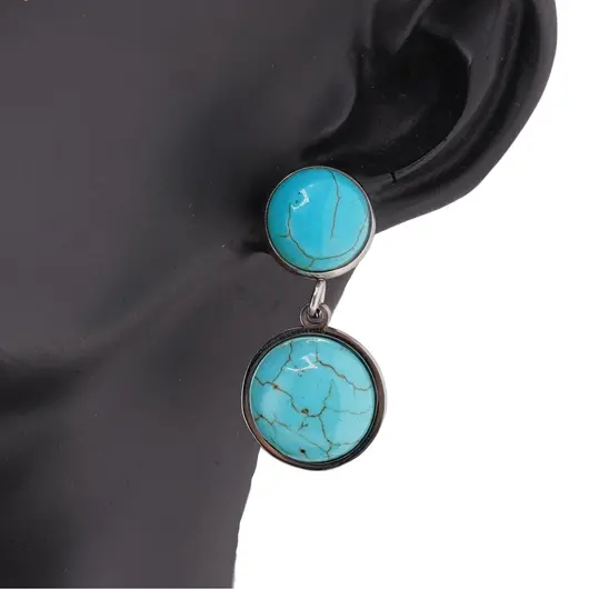 Cercei cu surub Turcoaz - model rotund, 30mm, imagine 2