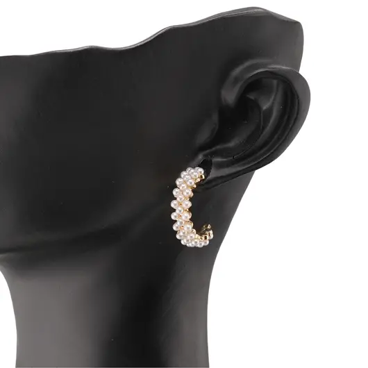 Cercei rotunzi cu surub, Perle cu baza aurie 20mm, imagine 4