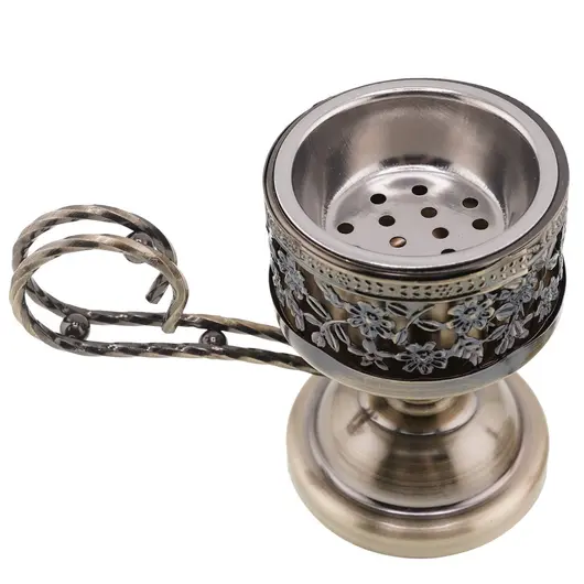 Vas pentru ardere tamaie si ierburi cu maner, metal culoarea alamei, 13cm, imagine 3