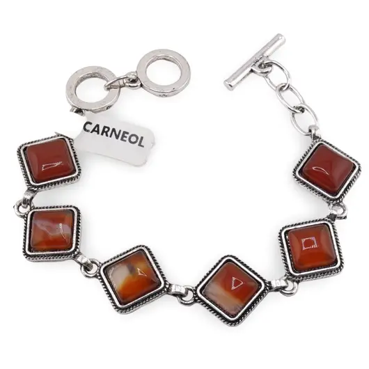 Bratara Carneol cu montura din metal, model funie rombic