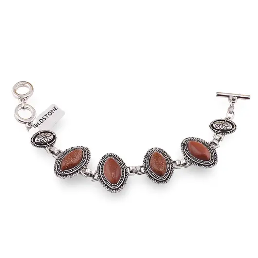 Bratara Goldstone maro cu montura din metal, model infinit oval ascutit