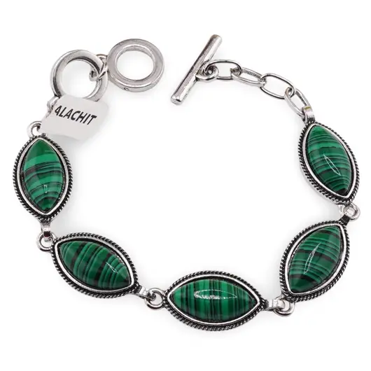 Bratara Malachit cu montura din metal, model oval ascutit