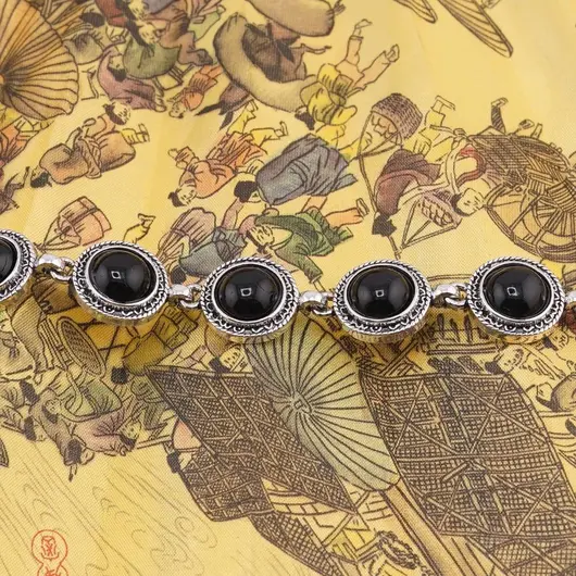 Bratara Onix cu montura din metal, model filigranat împletit rotund, imagine 2