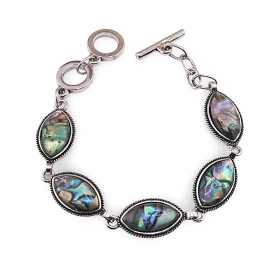 Bratara Scoica Abalone cu montura din metal, model oval ascutit