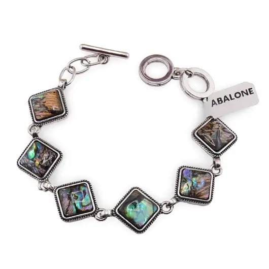 Bratara Scoica Abalone cu montura din metal, model funie rombic