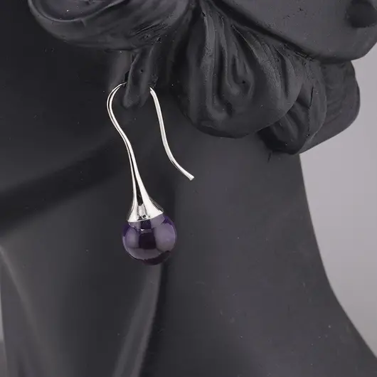 Cercei argintii cu agatatoare, Ametist sfere 10mm, imagine 3
