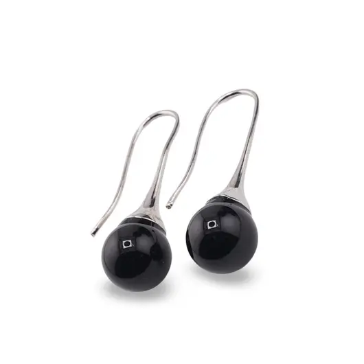 Cercei argintii cu agatatoare, Obsidian sfere 10mm, imagine 2