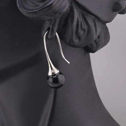 Cercei argintii cu agatatoare, Obsidian sfere 10mm, imagine 3